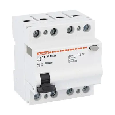 Produktfoto 1 von Lovato P1RD FI-Schutzschalter, 4-polig, 40A, 30mA Typ AC P1 230 V ac, 400 V ac