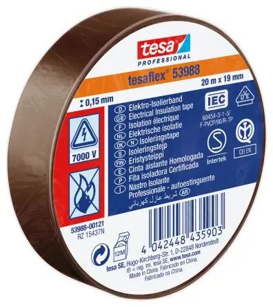 Produktfoto 1 von Tesa Tesa 53988 Polyvinylchlorid Isolierband Braun, Stärke 150 mm x 19mm x 20 m, 20 °C bis 90 °C