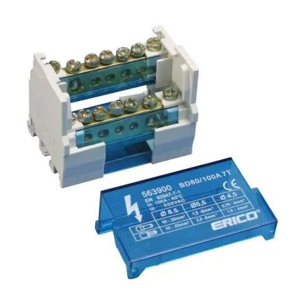 Produktfoto 1 von nVent ERIFLEX Verteilerblock 2-polig / 500V 100A, Polyamid Blau