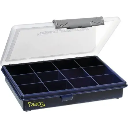 Produktfoto 1 von Raaco Kleinteilebox, Polypropylen Blau, Klar, 12 Fächer, 32 mm x 175mm x 143 mm