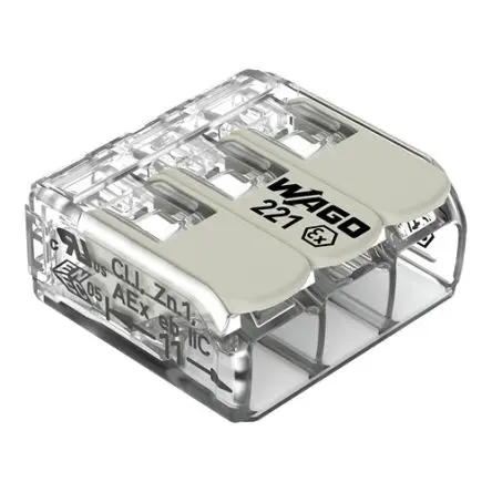 WAGO 221 Kupfer Polycarbonat Anschluss 32A transparent 3-polig Zugfederklemme 12AWG, 24 AWG