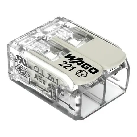 Produktfoto 1 von WAGO 221 Kupfer Polycarbonat Anschluss 37A transparent 2-polig Zugfederklemme 10AWG, 20 AWG