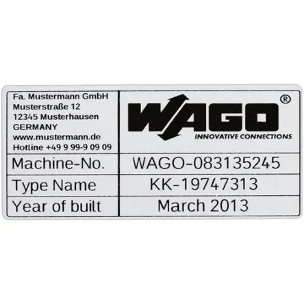 Produktfoto 1 von WAGO Etikett B. 70 mm 500 Per Pack auf Silber Schwarz Polyester