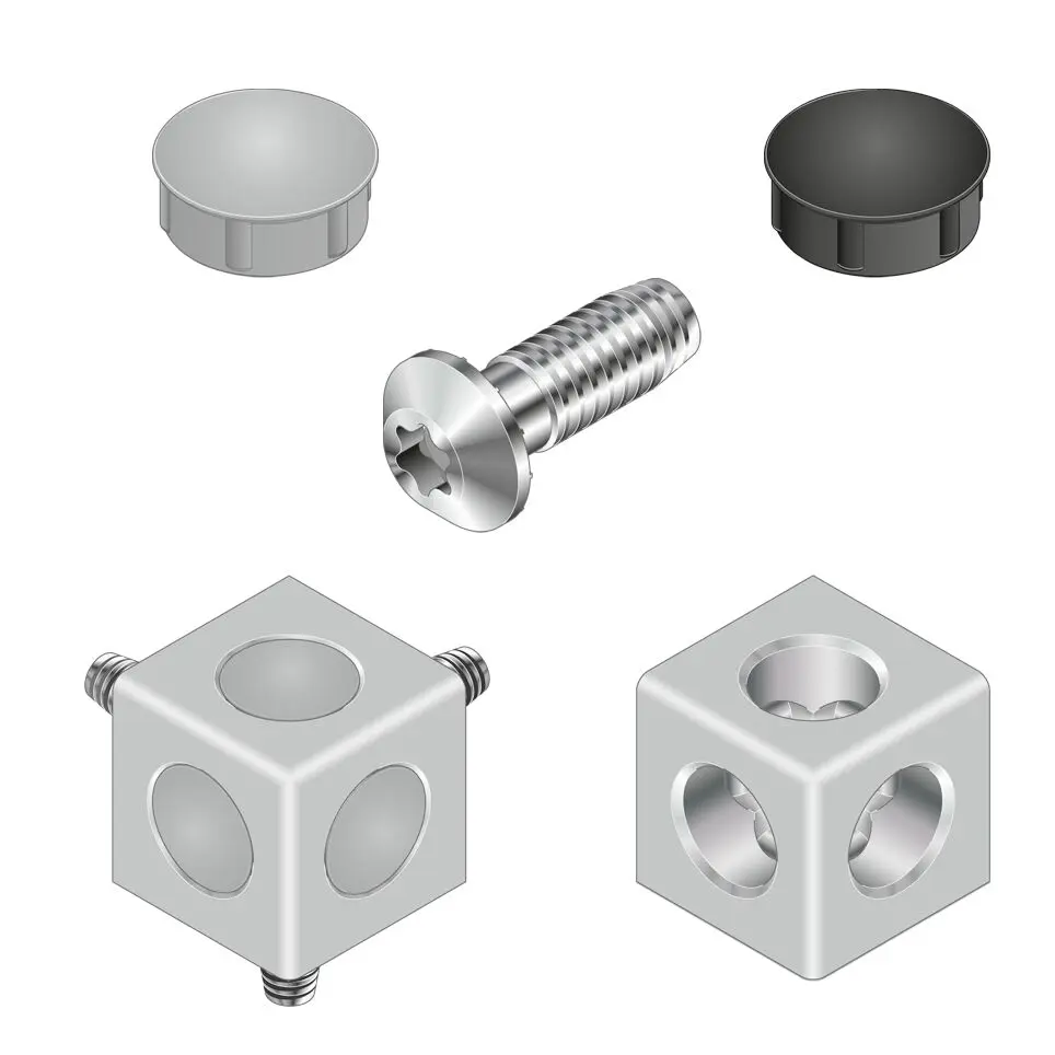 Produktfoto 1 von Bosch Rexroth 3842 Verbindungskomponente, Eckverbinder, Befestigungs- und Anschlusselement für 10 mm 28 mm, L. 45 mm