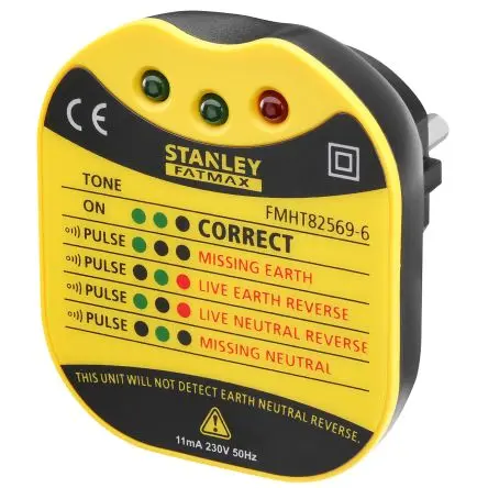 Produktfoto 1 von Stanley FMHT82569-6 Steckdosentester Akustischer Alarm, 230V ac 2-Pin, 230V ac, CAT