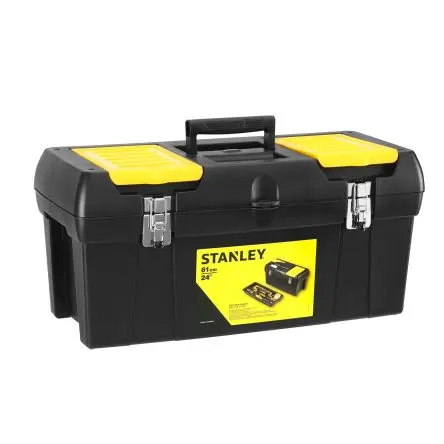 Produktfoto 1 von Stanley Kunststoff Werkzeugbox Schwarz, Gelb, 0 Schubladen, L. 590 mm B. 28cm H. 270 mm, 1.9, Vorhängeschloss
