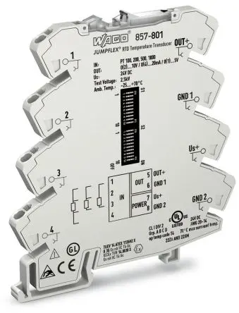 Produktfoto 1 von WAGO Serie 857 Signalwandler 24V dc, Temperatur / Strom/Spannung DIN-Hutschiene, IECEx, ATEX