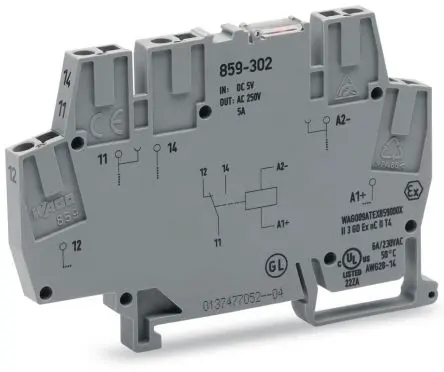 Produktfoto 1 von WAGO 859 Relaismodul 12V dc, 1-poliger Umschalter DIN-Hutschiene 17mA
