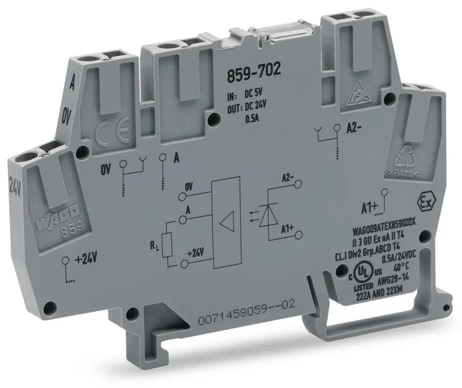 Produktfoto 1 von WAGO 859 Optokoppler-Anschlussklemme Grau, 2.5 mm², 5 V Zugfederklemme