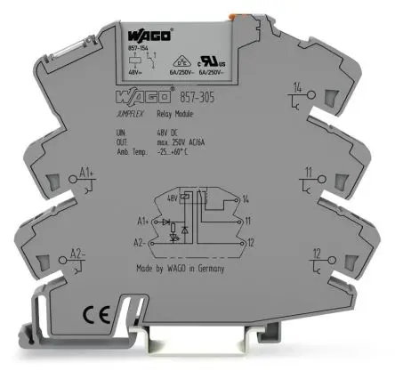 Produktfoto 1 von WAGO 857 Relaismodul 48V dc, 1-poliger Umschalter DIN-Hutschiene 7mA