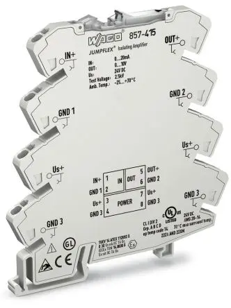 Produktfoto 1 von WAGO Serie 857 Signalwandler 24V dc, Strom 0 → 20 mA EIN / Spannung 0 → 10 V dc AUS DIN-Hutschiene, IECEx, ATEX