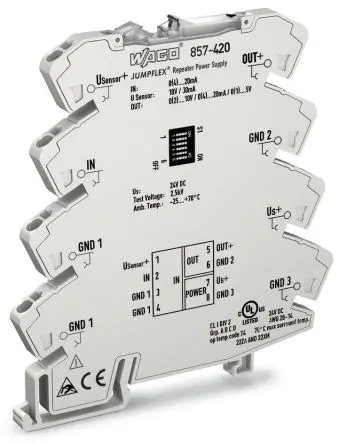 Produktfoto 1 von WAGO Serie 857 Signalwandler 24V dc, Strom 0 → 20 mA EIN / Strom/Spannung DIN-Hutschiene, ATEX, IECEx