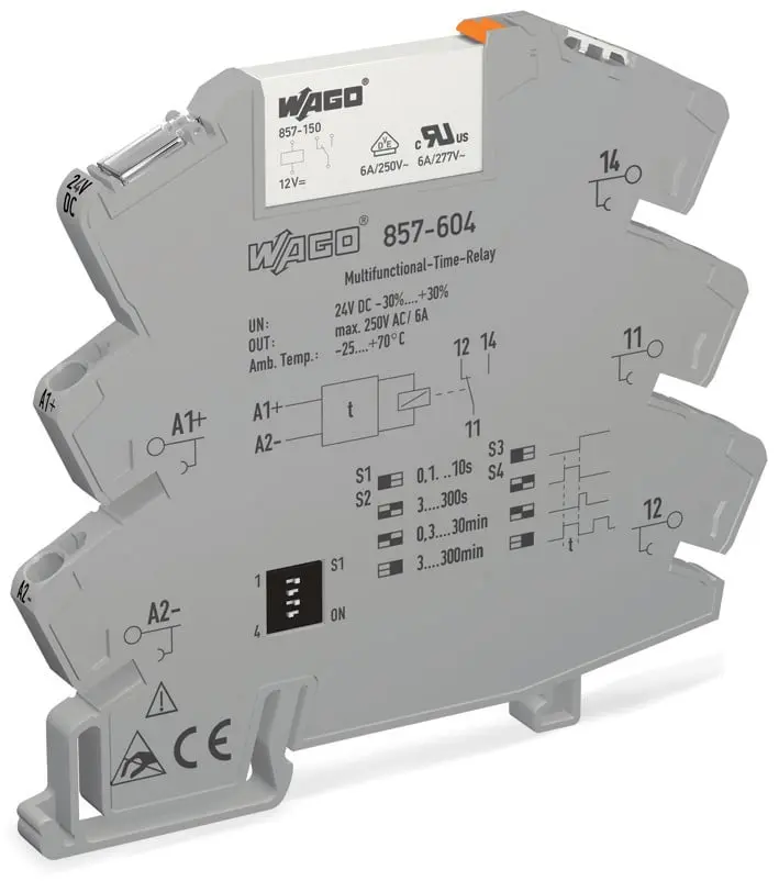 Produktfoto 1 von WAGO 857 Zeitrelais, DIN-Schienen, 0.1 s → 300 min, 250V, 1 Kont. Zeitrelais, 1-poliger Wechsler