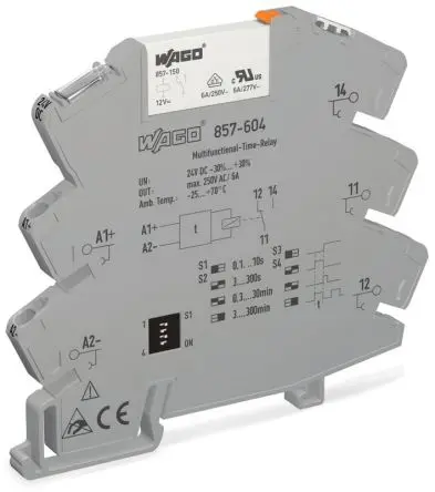 Produktfoto 1 von WAGO 857 Zeitrelais, DIN-Hutschiene 250 V dc 250V ac, 0.1 s to 300 min, 1 Kont., 1 Wechsler