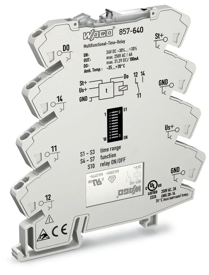 Produktfoto 1 von WAGO 857 Zeitrelais, DIN-Schienen, 0.01 s → 100 h, 250V, 1 Kont. Zeitrelais, 1-poliger Wechsler
