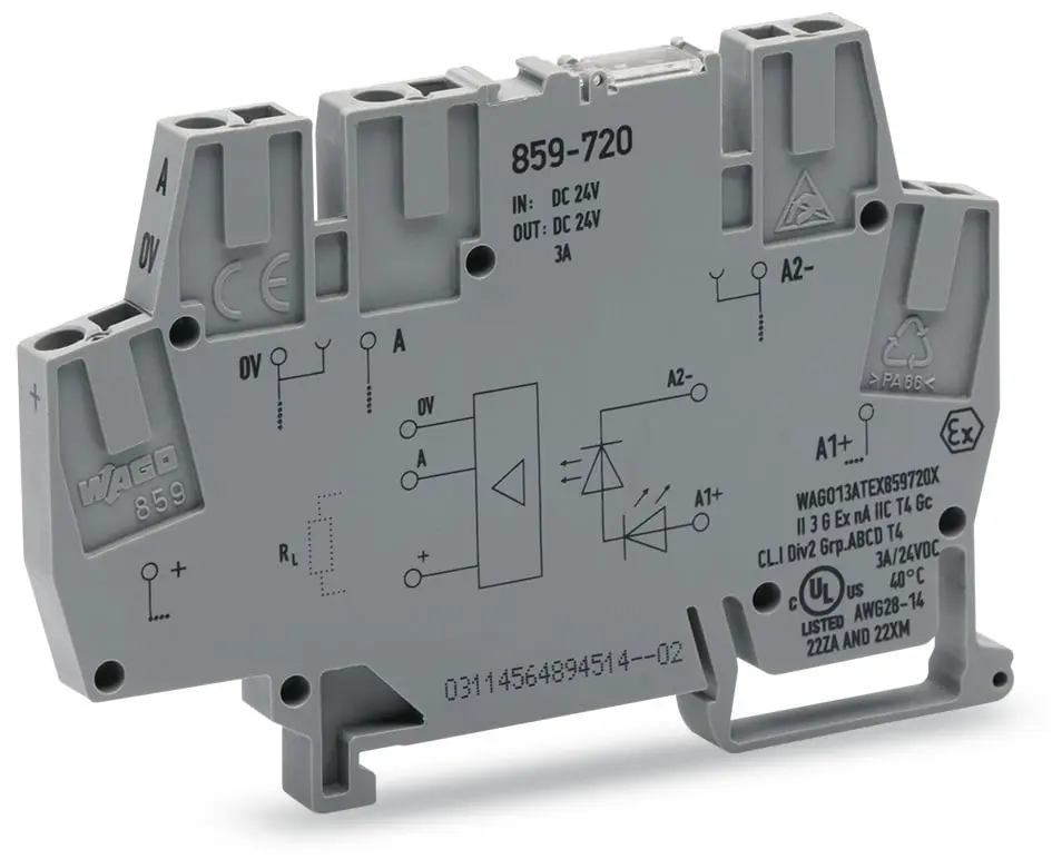 Produktfoto 1 von WAGO 859 Optokoppler-Anschlussklemme Grau, 2.5 mm², 24 V Zugfederklemme