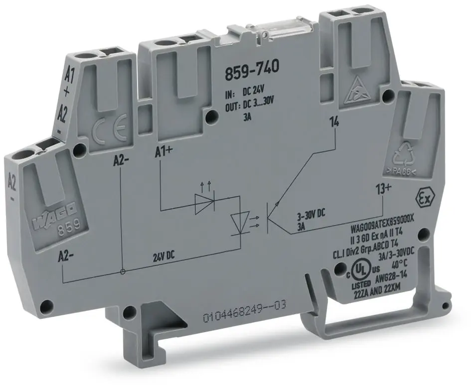 Produktfoto 1 von WAGO 859 Optokoppler-Anschlussklemme Grau, 2.5 mm², 24 V Zugfederklemme
