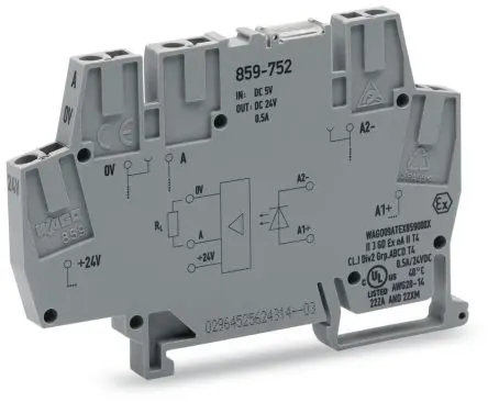 Produktfoto 1 von WAGO 859 Optokoppler-Anschlussklemme Grau, 2.5mm², 24V Zugfederklemme
