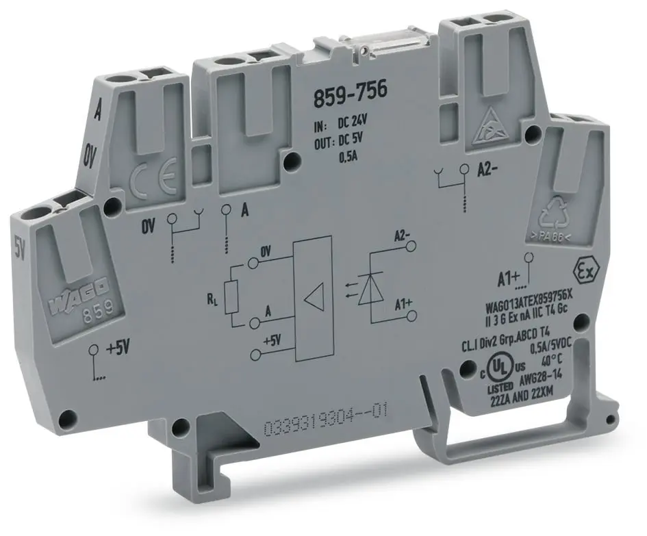 Produktfoto 1 von WAGO 859 Optokoppler-Anschlussklemme Grau, 2.5 mm², 24 V Zugfederklemme