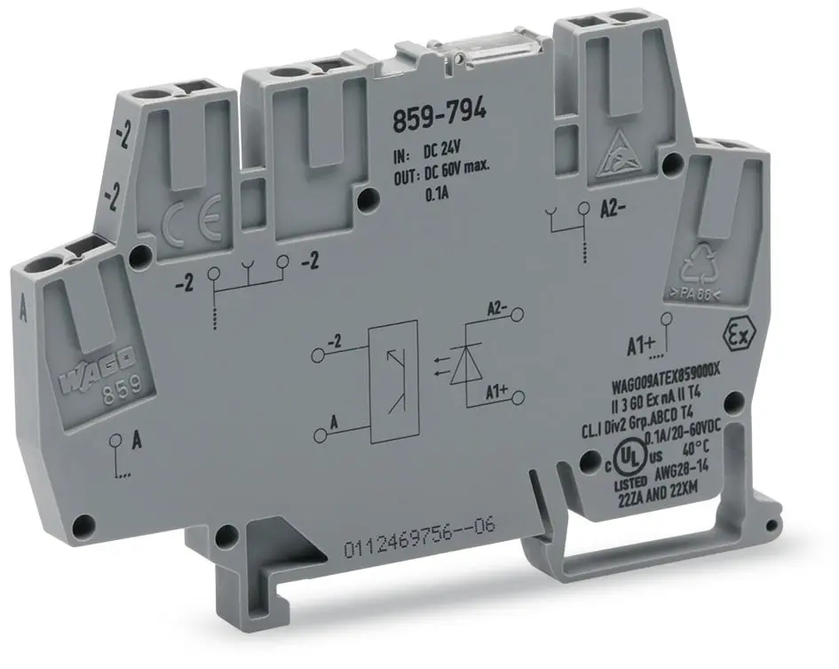 WAGO 859 Optokoppler-Anschlussklemme Grau, 2.5 mm², 24 V Zugfederklemme