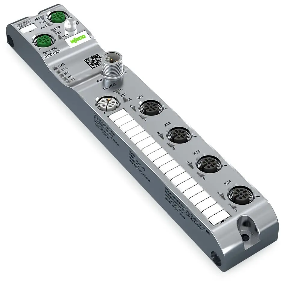 WAGO 765 E/A-Modul 24V dc 4 Anschlüsse 5 Auslässe M12 Horizontal Profinet