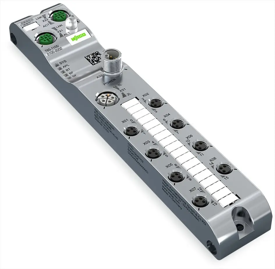 WAGO 765 E/A-Modul 24V dc 8 Anschlüsse 3 Auslässe M8 Horizontal Profinet