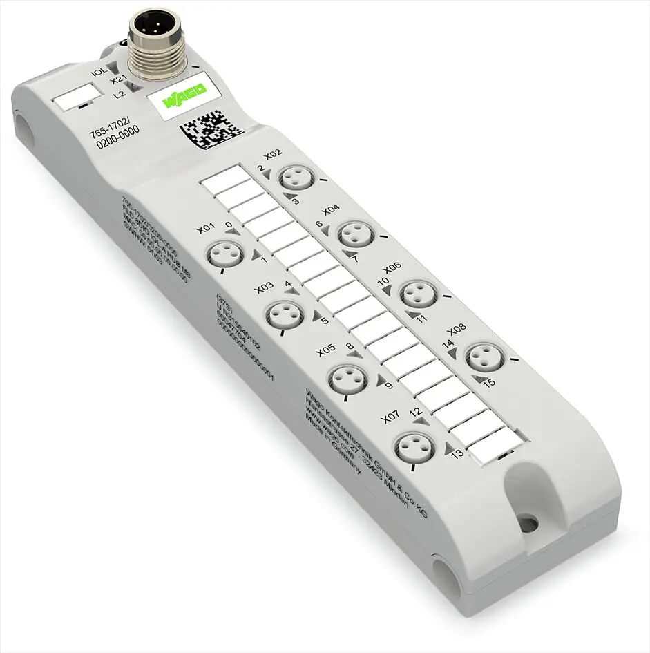 Produktfoto 1 von WAGO 765 E/A-Modul 24V dc 8 Anschlüsse 3 Auslässe M12 Horizontal IO-Link