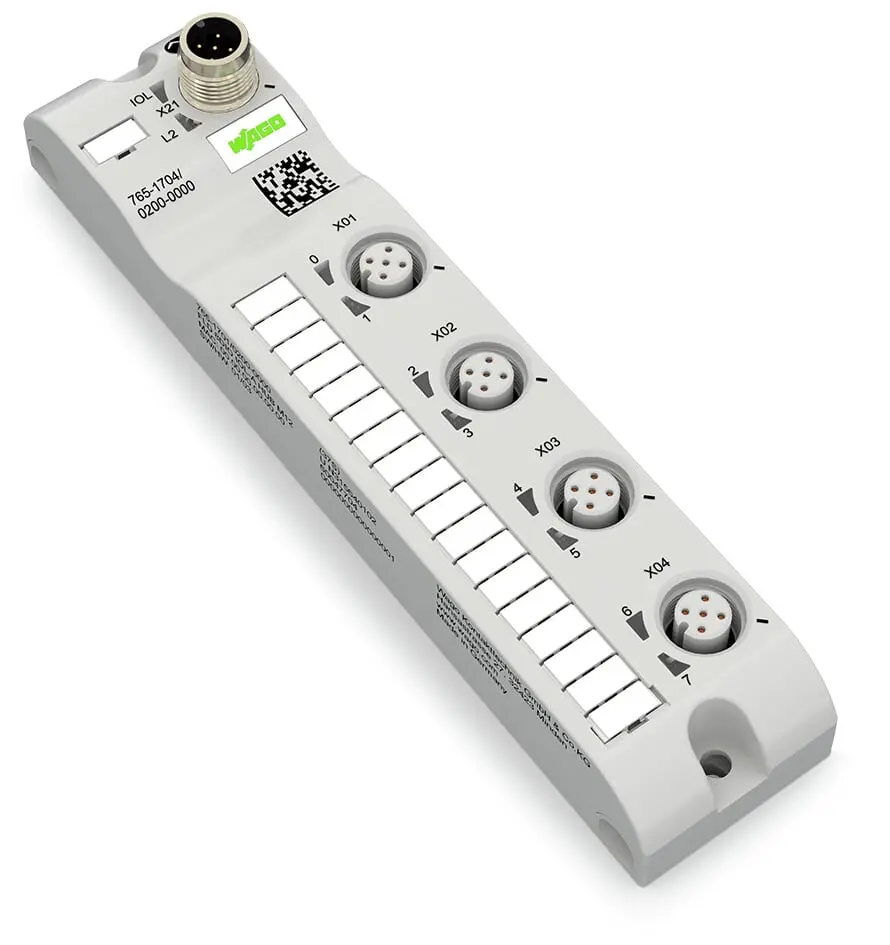 Produktfoto 1 von WAGO 765 E/A-Modul 24V dc 4 Anschlüsse 5 Auslässe M12 Horizontal IO-Link
