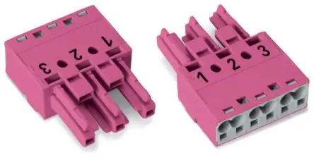Produktfoto 1 von WAGO 770 Beleuchtungssteckverbinder, Kabel Buchse, Buchse, Zugfederklemme 25A, Kontakte: 3 IP20, Anz.Ausl. 2, Rosa,