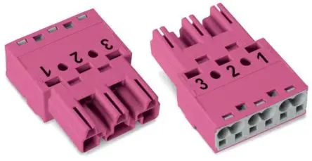 Produktfoto 1 von WAGO 770 Beleuchtungssteckverbinder, Kabel Stecker, Stecker, Zugfederklemme, Kontakte: 3 IP20, Anz.Ausl. 3, Rosa, 12AWG,