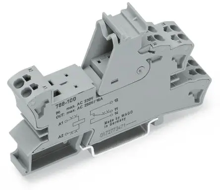 Produktfoto 1 von WAGO Relaissockel zur Verwendung mit Grundrelais 788, 2 -Kontakt, DIN-Hutschiene, 300V