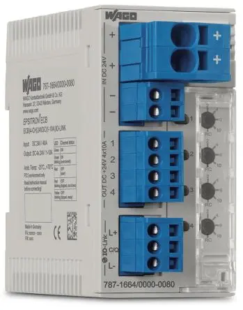 Produktfoto 1 von WAGO 787 Elektronischer Schutzschalter 4, 10A DIN-Hutschiene 15 A L. 90 mm x 45mm
