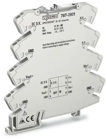 Produktfoto 1 von WAGO 787 DC/DC Konverter, 5V dc OUT 500 mA DIN-Hutschiene 24V dc 24 V dc 2.5 W -25 °C 70 °C