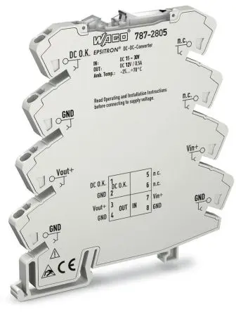 Produktfoto 1 von WAGO 787 DC/DC Konverter, 12V dc OUT 500 mA DIN-Hutschiene 24V dc 24 V dc 6 W -25 °C 70 °C