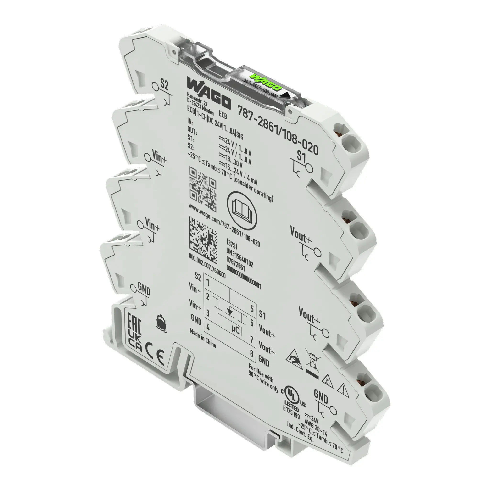 Produktfoto 1 von WAGO 787 Elektronischer Schutzschalter 1, 8 A DIN-Hutschiene 15 A L. 97.8 mm x 6 mm