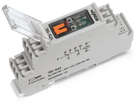 Produktfoto 1 von WAGO 789 Relaismodul 230V ac, 2-poliger Umschalter DIN-Hutschiene 4mA