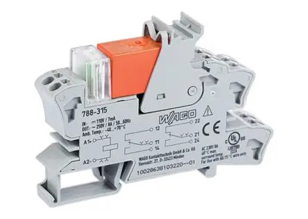 Produktfoto 1 von WAGO 788 Relaismodul 110V dc, 2-poliger Umschalter DIN-Hutschiene 6mA