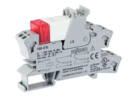 Produktfoto 1 von WAGO 788 Relaismodul 230V ac, 2-poliger Umschalter DIN-Hutschiene 5mA