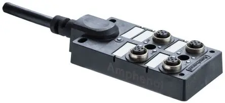 Produktfoto 1 von Amphenol Industrial DB12-5A4CAB-DPS7BXX M12 M12-Verteilerkasten 4-Port Überspannungsschutz, 4-fach 4A, 99m Kabel, 30V