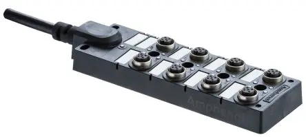 Produktfoto 1 von Amphenol Industrial DB12-5A8CAB-DPS7BXX M12 M12-Verteilerkasten Überspannungsschutz, 8-fach 12A, 30V
