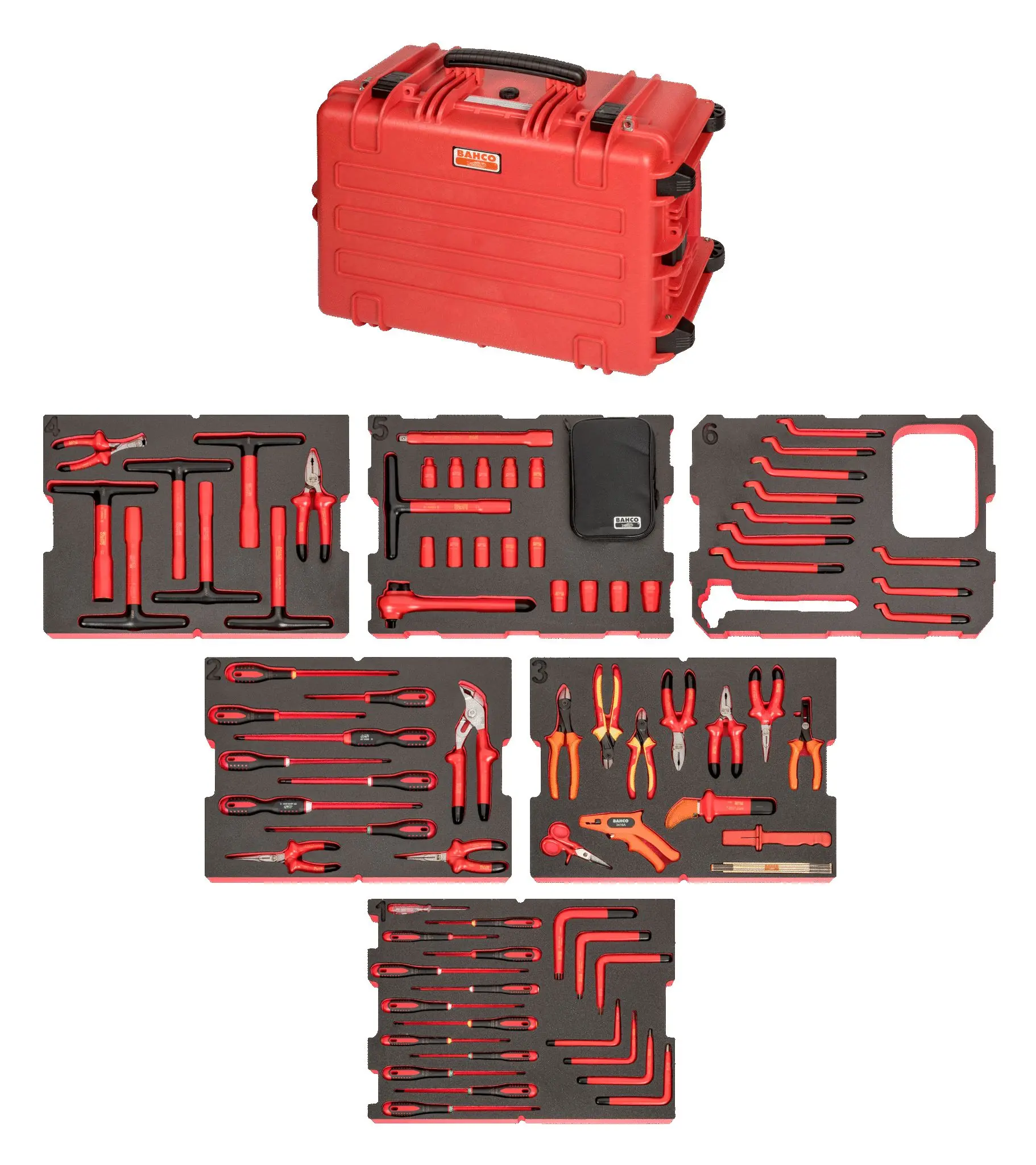 Produktfoto 1 von Bahco VDE 1000V zugelassen Robuster Hartschalenkoffer, isoliert Werkzeugsatz, Tasche 79-teilig