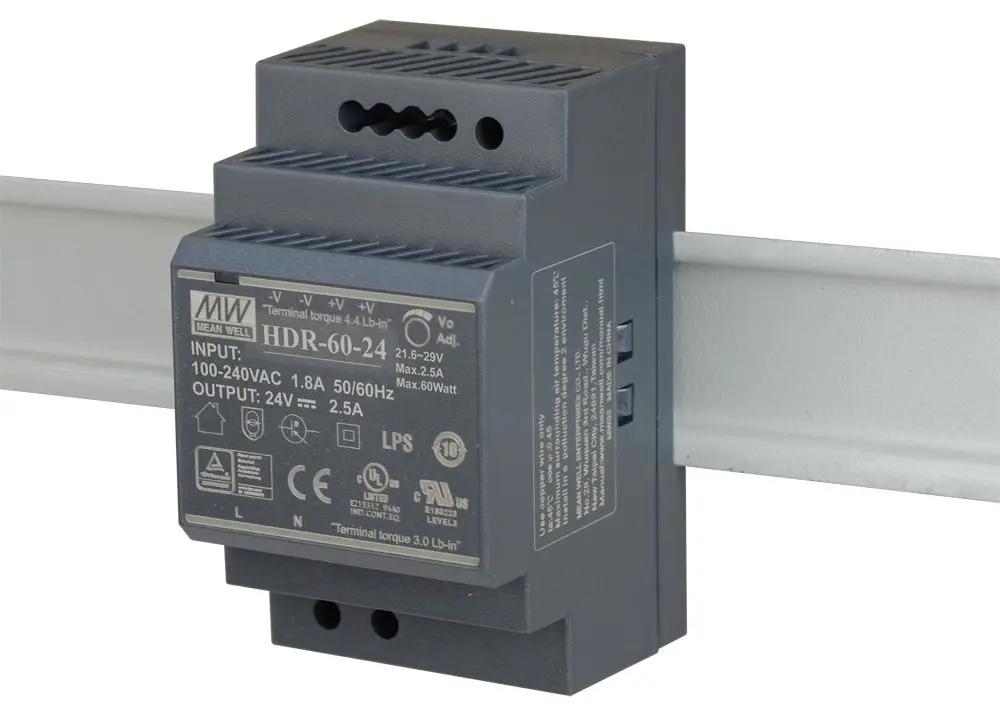 Produktfoto 1 von D-Link HDR-60 DIN-Schienen Netzteil Getaktet 24V dc / 2.5A 60W 85 → 264 V ac / 120 → 370V dc
