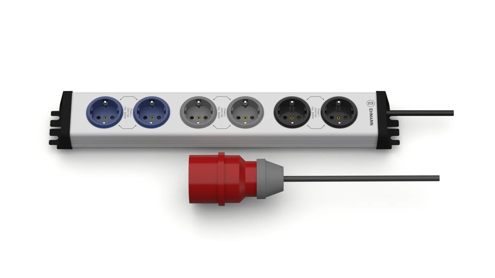 Ehmann 0253 Typ F Steckdoseneinheit Überspannungsschutz, 6-fach 16A CEE 400 V-16 A, 4.6m Kabel, 230 V
