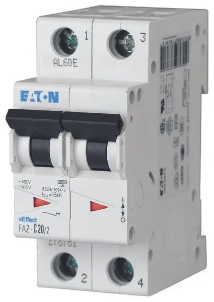 Produktfoto 1 von Eaton Eaton Moeller Miniaturüberlastschalter Typ C, Pol 2-polig 12 A 240 V ac, Abschaltvermögen 10 kA Moeller 96 V dc