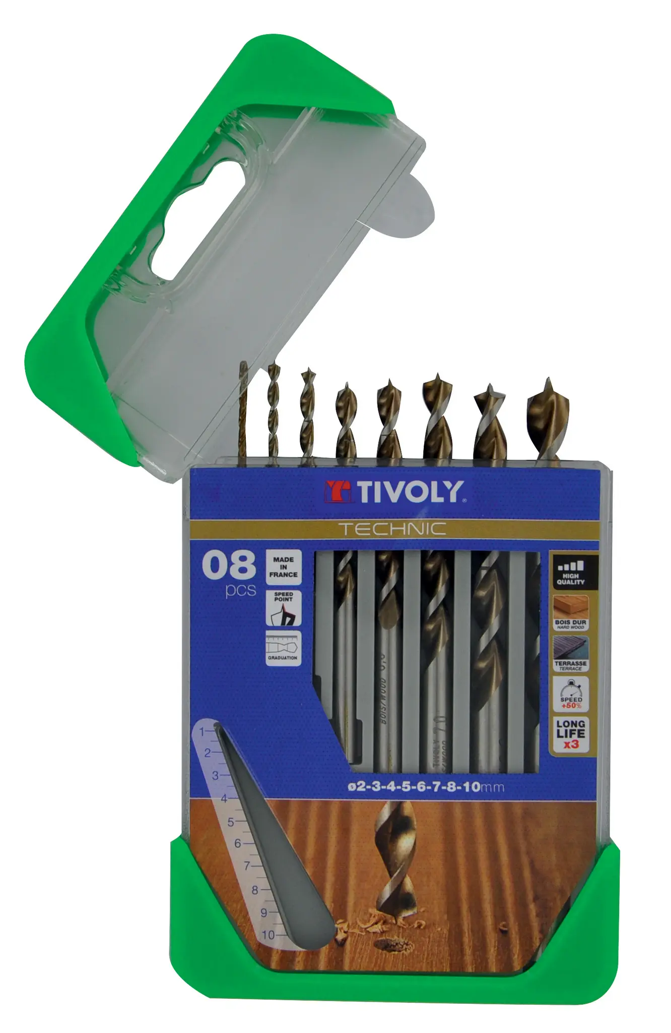 Produktfoto 1 von Tivoly HSS Holz Satz 2 mm → 10 mm, 8-teilig für Holz