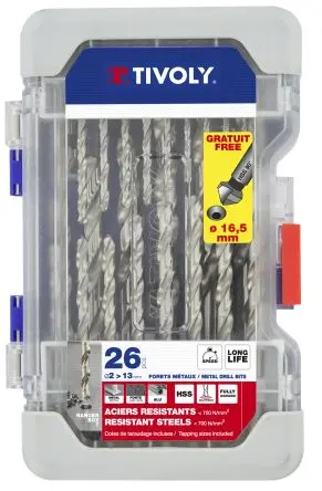 Produktfoto 1 von Tivoly HSS Satz 2 mm → 13 mm, 26-teilig für Stahl