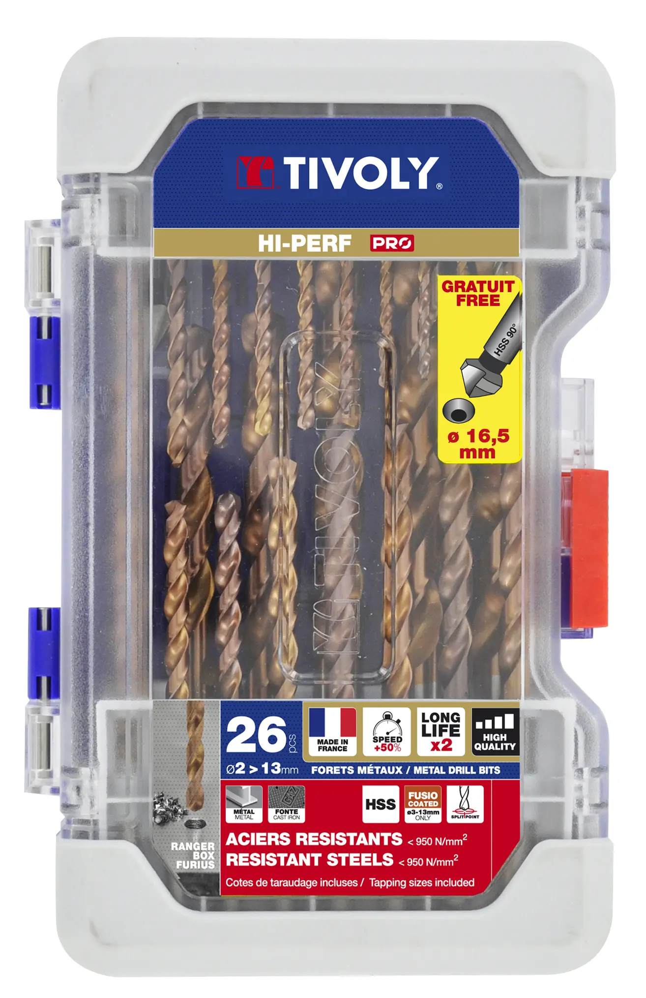 Produktfoto 1 von Tivoly HSS Satz 2 mm → 13 mm, 26-teilig für Stahl