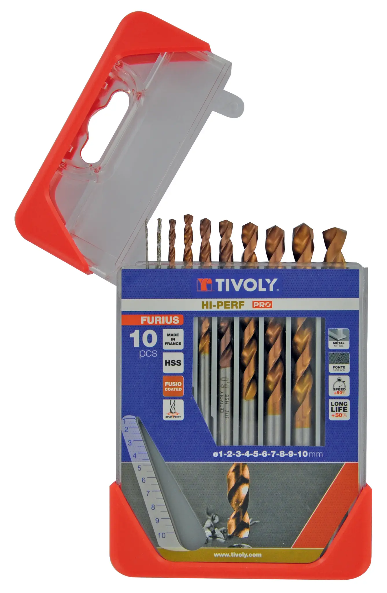 Produktfoto 1 von Tivoly HSS Bohrer Satz 1 mm → 10 mm, 10-teilig für Stahl