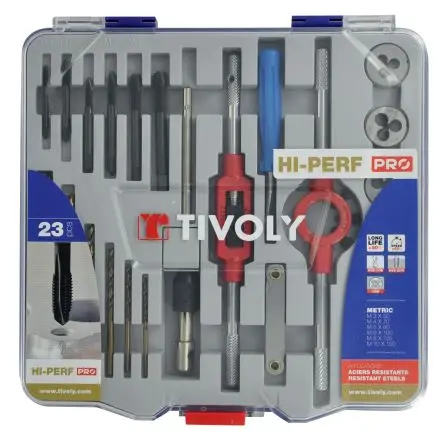 Produktfoto 1 von Tivoly HSS Gewindeschneider Satz, 29-teilig Gewindebohrer M3 → M12, Matrizen M3 → M12