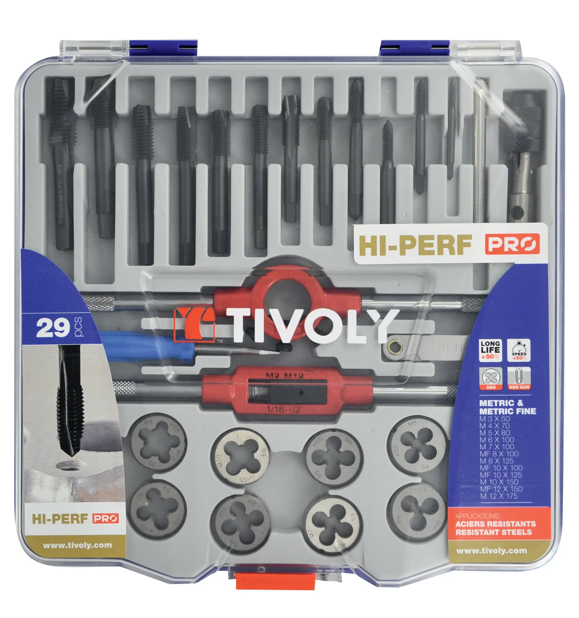 Tivoly Kohlenstoffstahl Gewindeschneider Satz, 39-teilig Gewindebohrer M3 → M12, Matrizen MF4 → M12